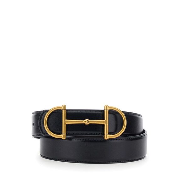 Gucci Men Black Reversible Belt With Horsebit On The Front In Leather Man